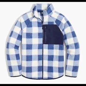 J Crew Blue and White Buffalo Plaid Zip Up Fleece XL